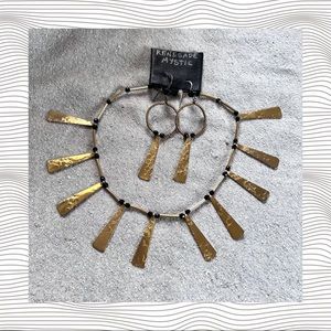 Vintage & Handmade Up-cycled Gold Color Metal Collar Choker & Earrings Set